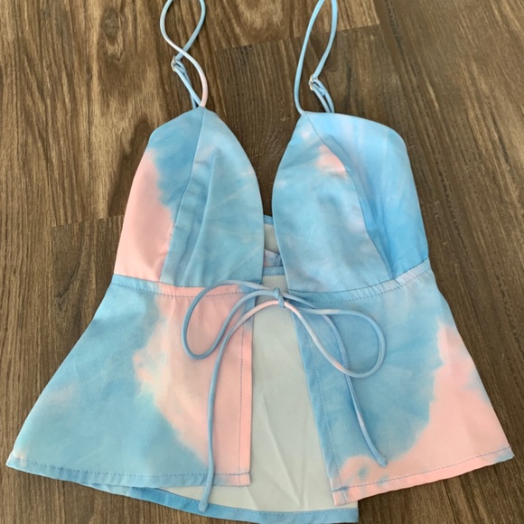 Superdown Isla Strappy Top Size Small Pink and Blue - Picture 2 of 5
